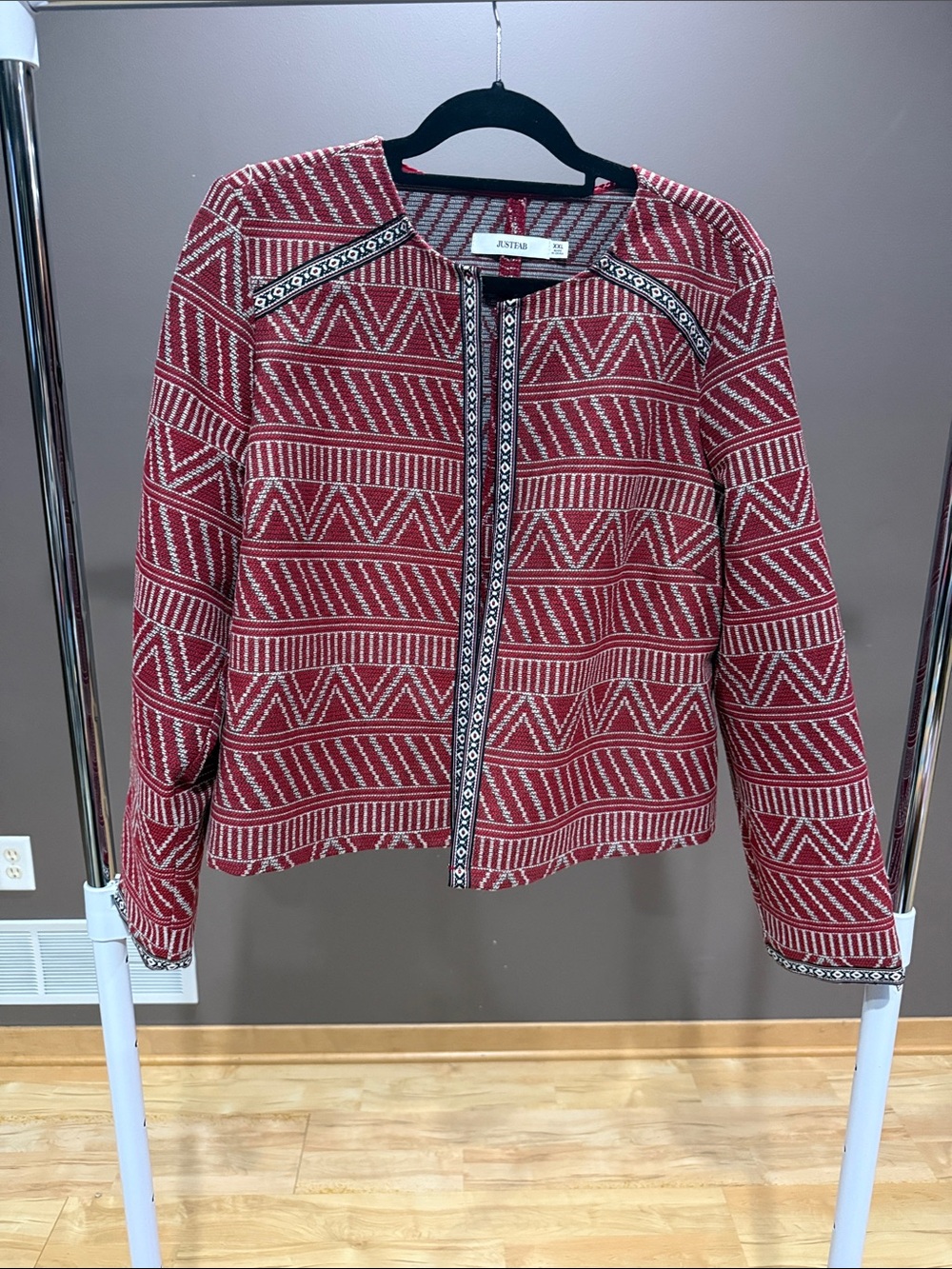 JustFab Red Geometric Open-Front Jacket